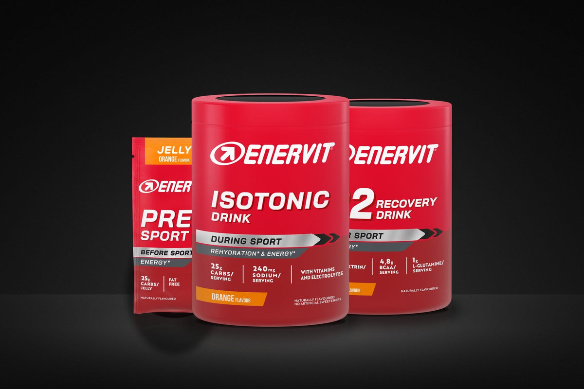 ENERVIT PRE Sport, Isotonic Drink a R2 Recovery Drink: výživa před, během a po sportu